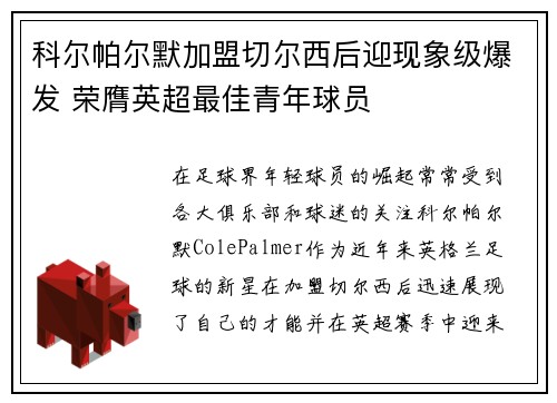 科尔帕尔默加盟切尔西后迎现象级爆发 荣膺英超最佳青年球员
