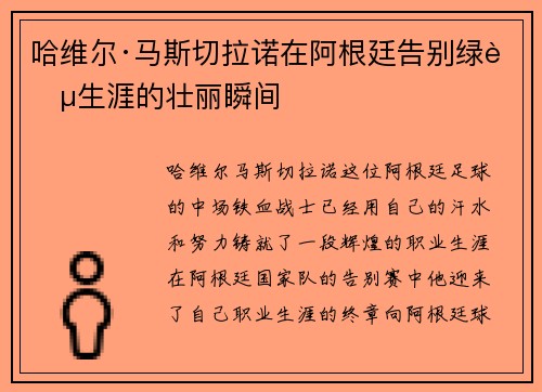 哈维尔·马斯切拉诺在阿根廷告别绿茵生涯的壮丽瞬间